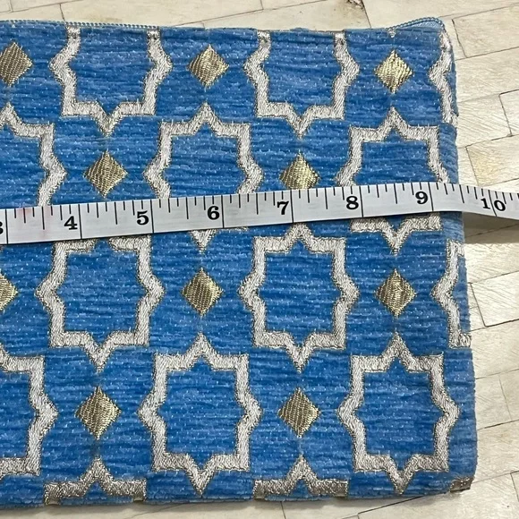 Blue and Gold Geometric Textured Fabric Clutch Pouch - Picture 7 of 8